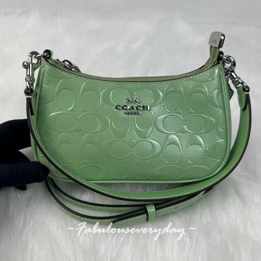 Coach Teri Mini Crossbody Bag Signature Leather Heart Charm Pale Green CCZ29 NWT - Picture 2 of 8